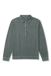Men's Boglioli Garment Dyed Sage Long Sleeve Polo Shirt