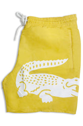 Men's Lacoste Yellow Large Crocodile Logo Print Swim Shorts