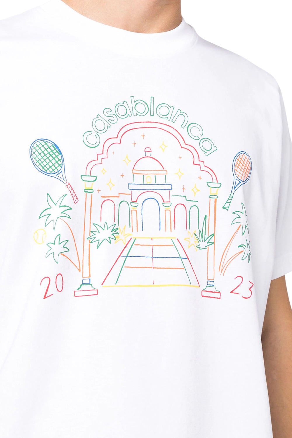 Men's White Casablanca Rainbow Crayon Temple Printed T-Shirt