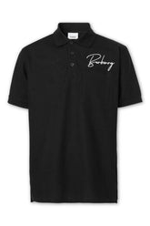 Men's Black Burberry Embroidered Oversized Logo Piqué Polo
