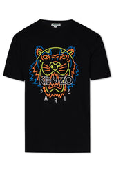 Men's Black Kenzo Neon Tiger Face Print T-Shirt