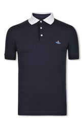 Men's Navy Vivienne Westwood Contrasting White Collar Polo Shirt