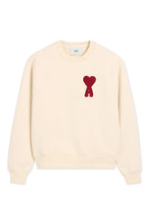 Men's White Cream Cotton Ami De Coeur Red Patch Sweatshirt