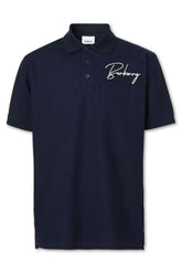Men's Navy Burberry Embroidered Oversized Logo Piqué Polo