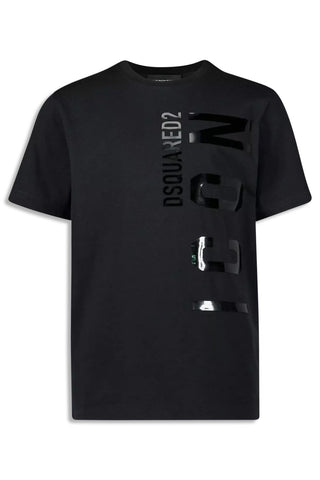 Men's Black Dsquared2 Black Vertical Icon Logo T-Shirt