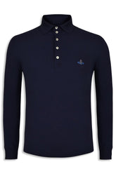 Men's Navy Vivienne Westwood Long Sleeve Collared Polo Shirt