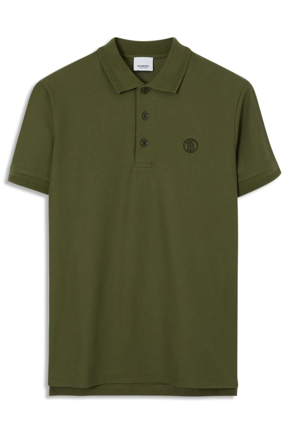 Men's Olive Burberry TB logo check heritage piqué polo