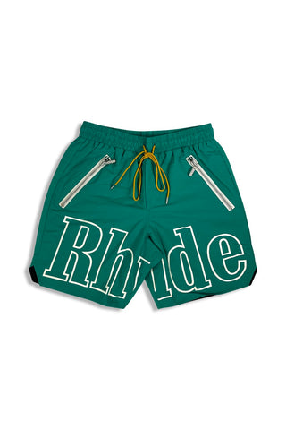 Men's Green Rhude Logo Print Swim Shorts