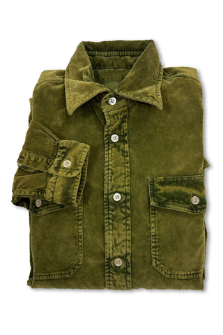 Men's Boglioli Green Khaki Brushed Cotton Shirt