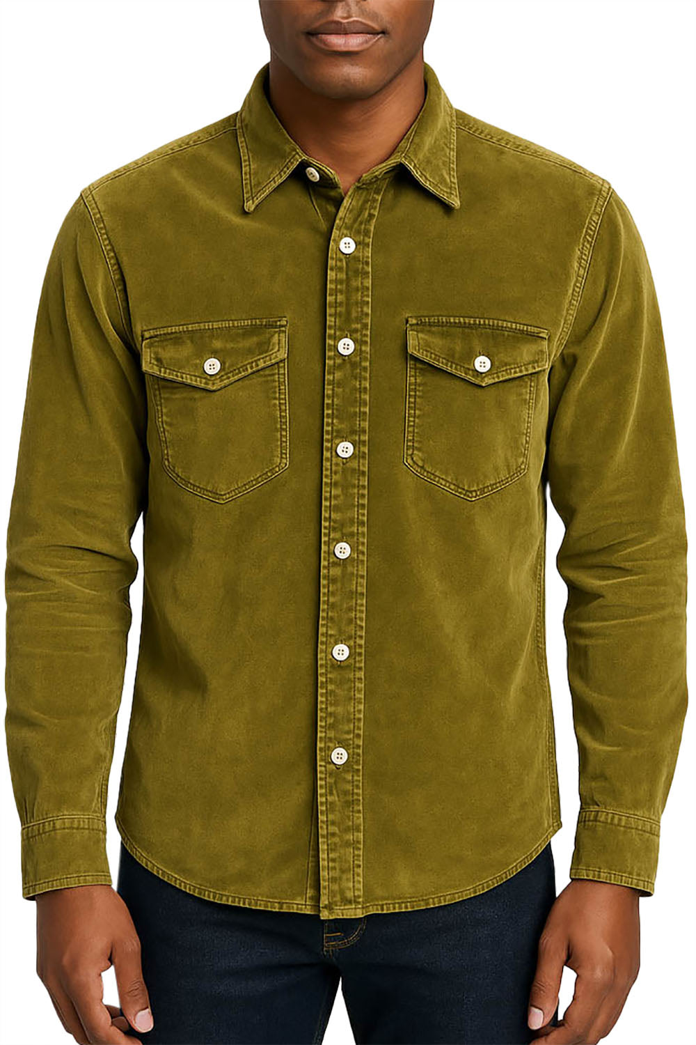 Men's Boglioli Green Khaki Brushed Cotton Shirt