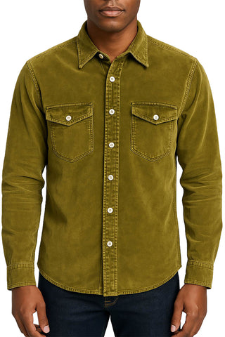 Men's Boglioli Green Khaki Brushed Cotton Shirt