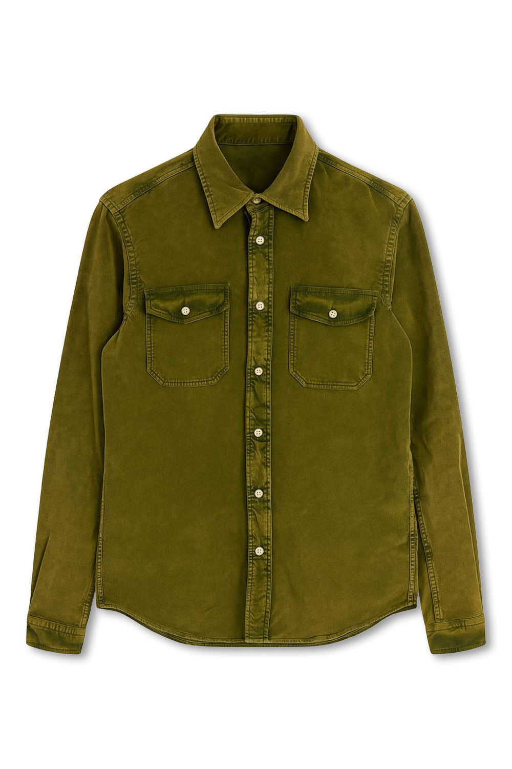 Men's Boglioli Green Khaki Brushed Cotton Shirt
