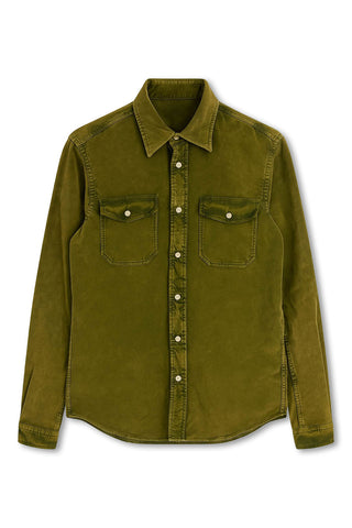 Men's Boglioli Green Khaki Brushed Cotton Shirt
