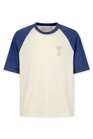 Men's Cream/Blue Ami Paris 'Ami De Coeur' Heavy Cotton T-Shirt