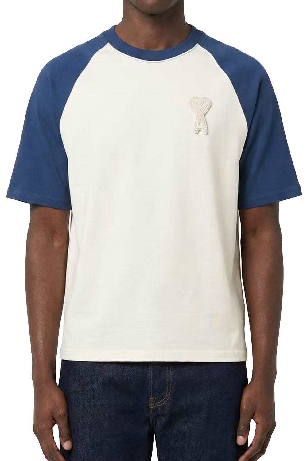 Men's Cream/Blue Ami Paris 'Ami De Coeur' Heavy Cotton T-Shirt