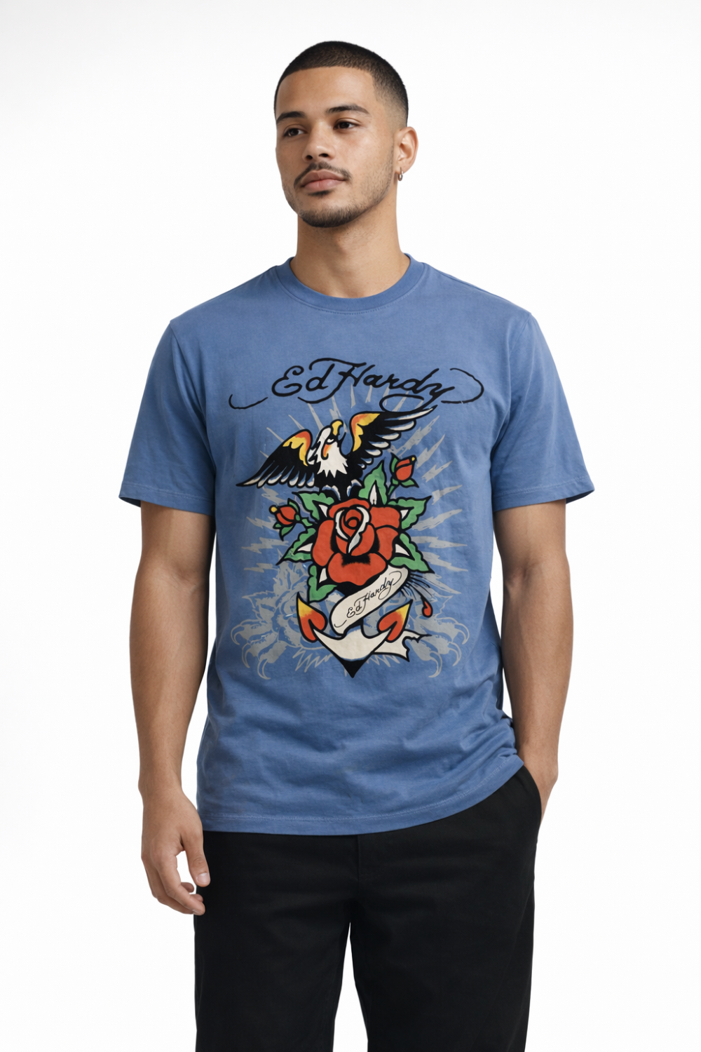Men's Blue Ed Hardy Graphic T-Shirt
