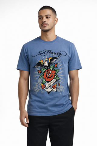 Men's Blue Ed Hardy Graphic T-Shirt