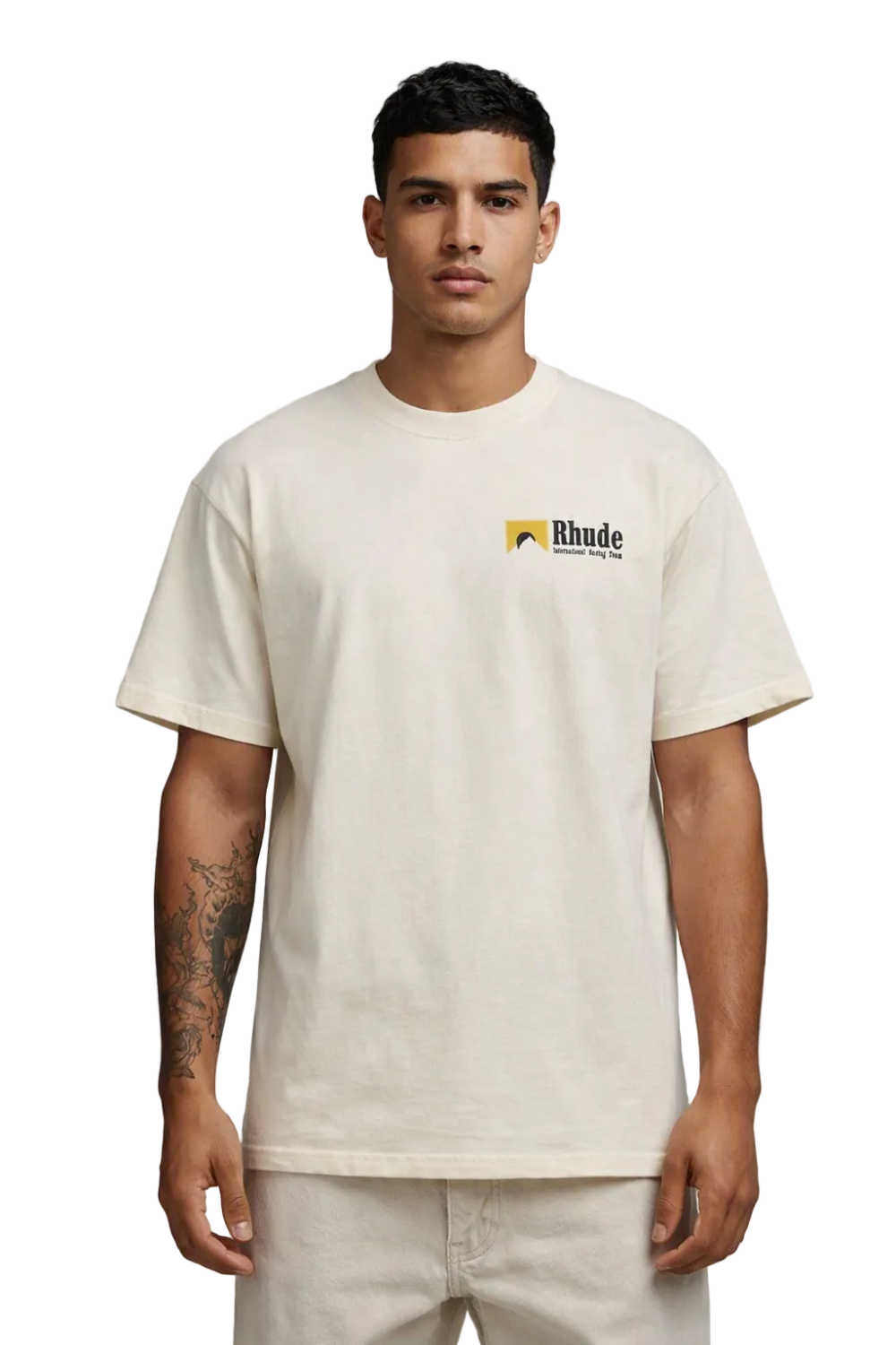 Men's Cream Rhude International Racing Logo T-Shirt