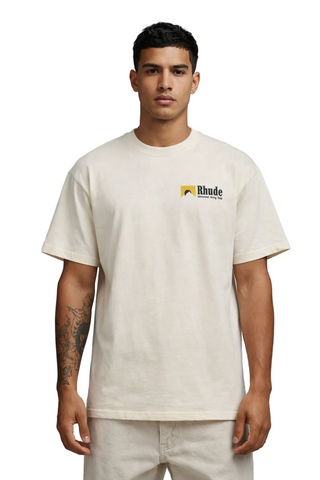 Men's Cream Rhude International Racing Logo T-Shirt