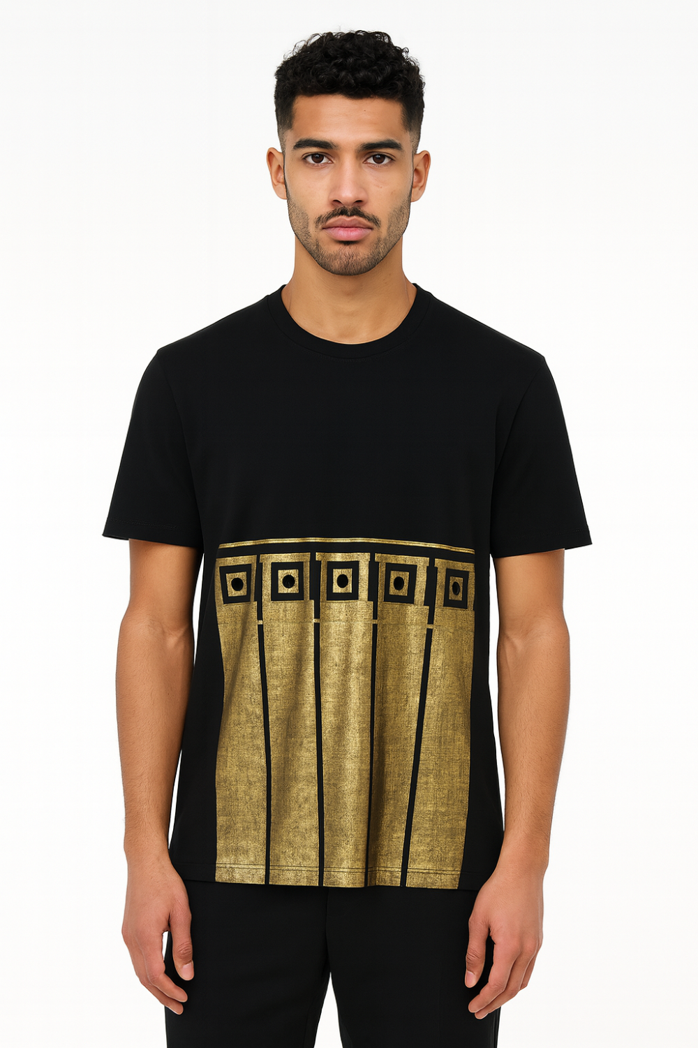Men's Black Versace Collection Foil Baroque Applique T-Shirt