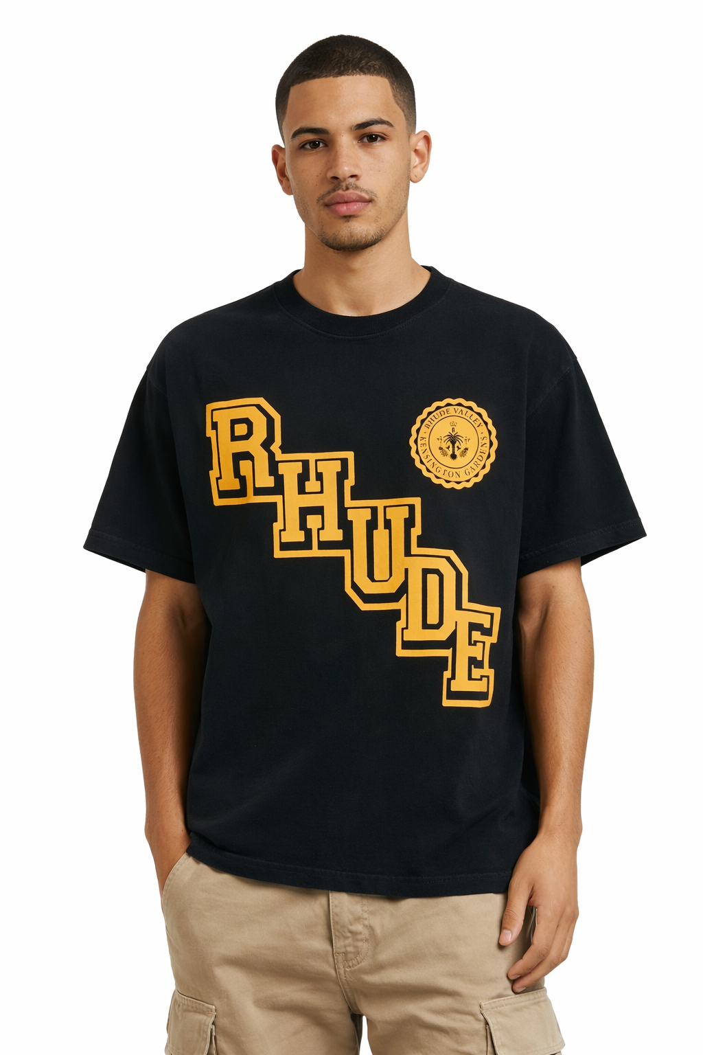 Men's Black Rhude Collegiate Crest T-Shirt