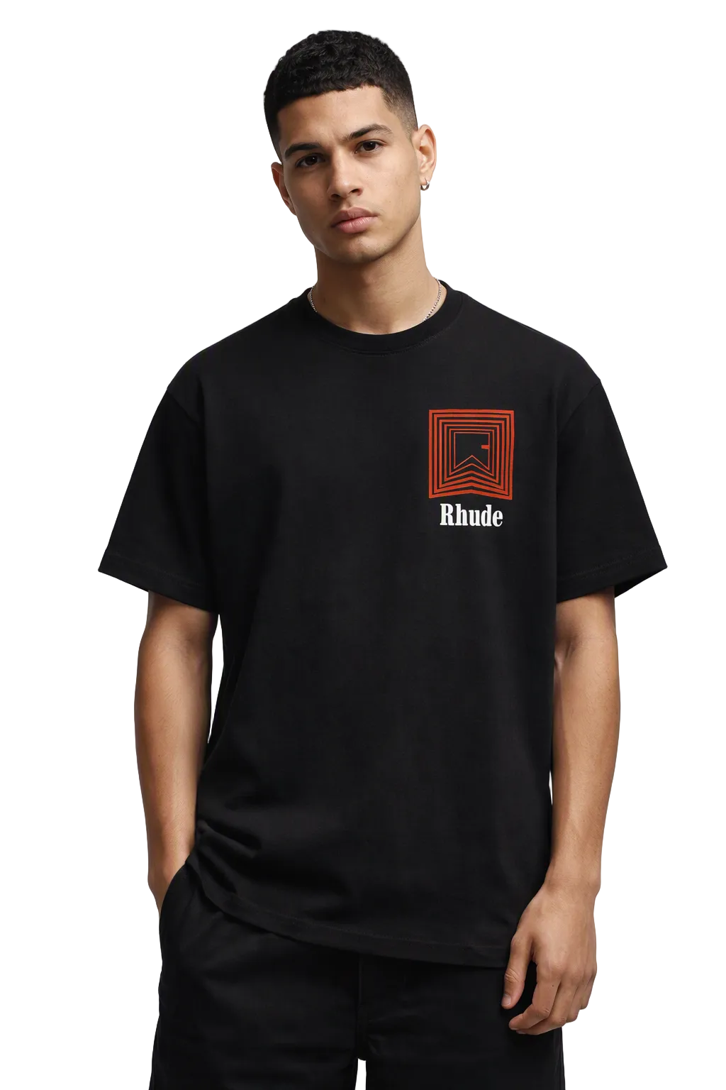 Men's Black/Red Rhude Chevron Logo Repeat T-Shirt