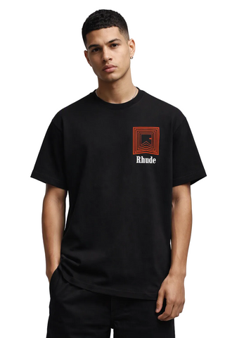 Men's Black/Red Rhude Chevron Logo Repeat T-Shirt