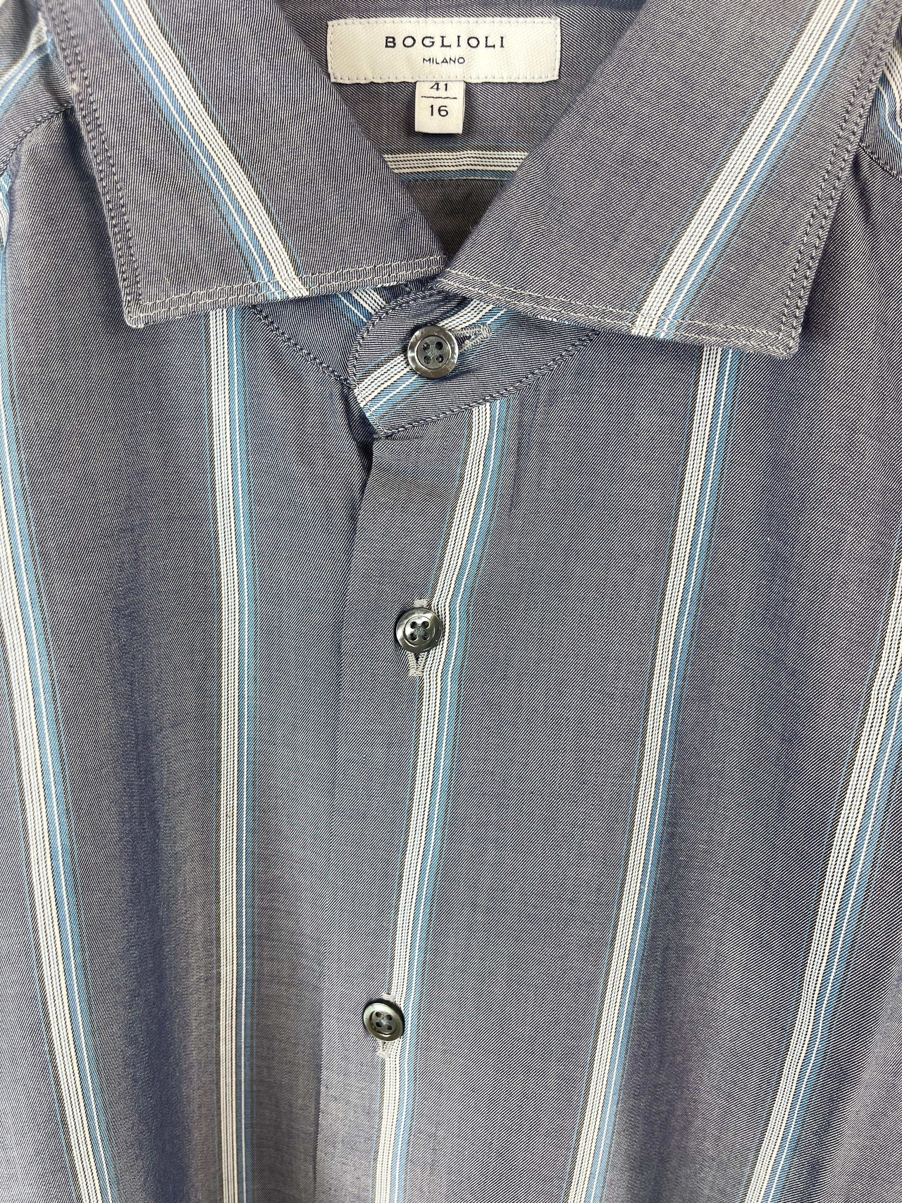 Men's Boglioli Striped Blue Long Sleeve Shirt