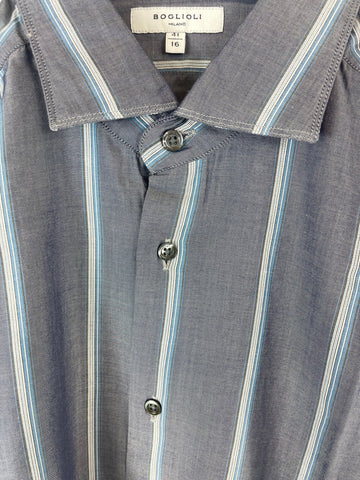 Men's Boglioli Striped Blue Long Sleeve Shirt