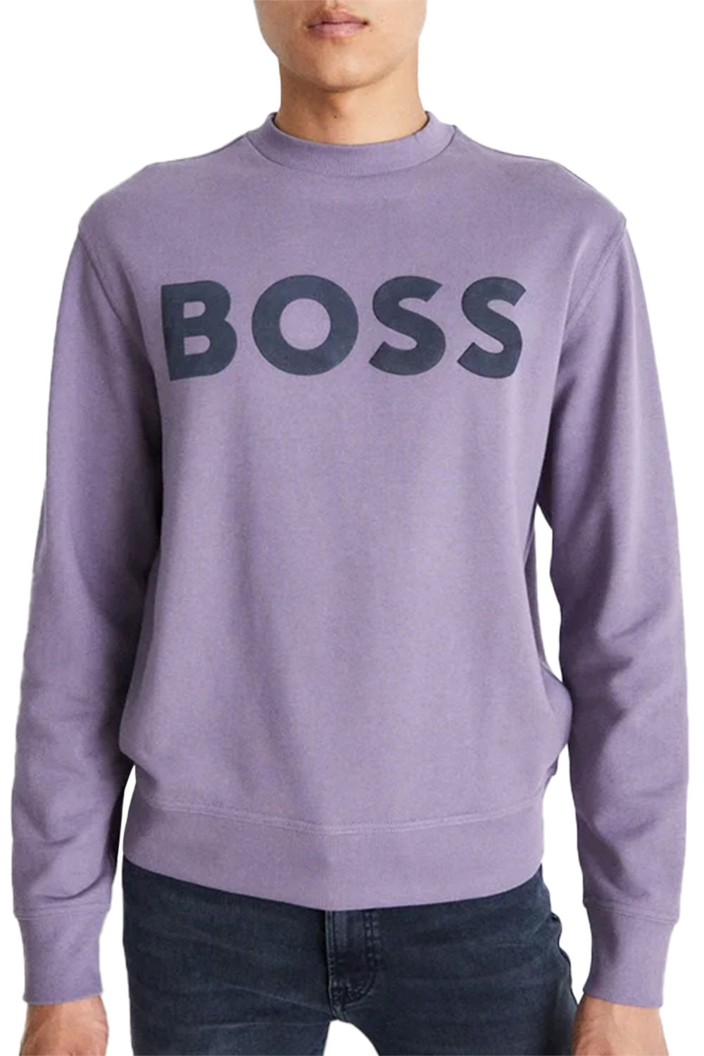 Men's Boss Purple We Basic Crew Rubber Print Logo Sweatshirt