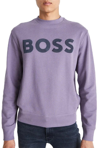 Men's Boss Purple We Basic Crew Rubber Print Logo Sweatshirt