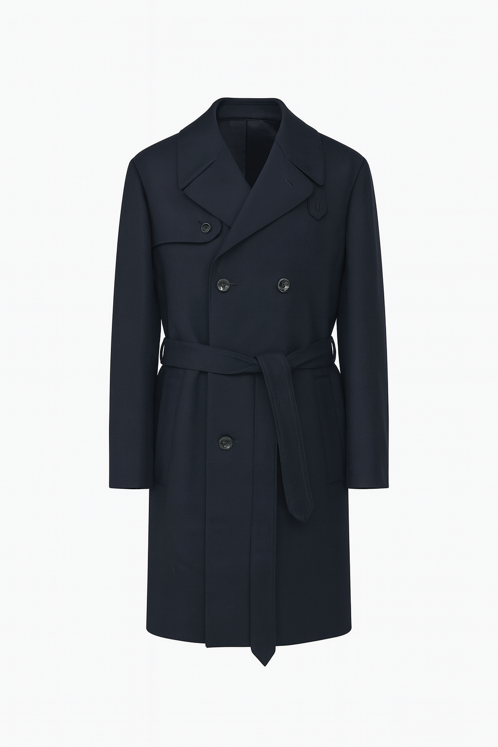 Men's Boglioli Navy Wool Trench Overcoat