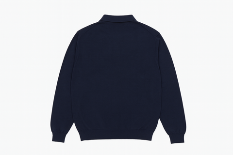 Men's Boglioli Fitted Dark Blue Knitted Long Sleeve Polo Shirt