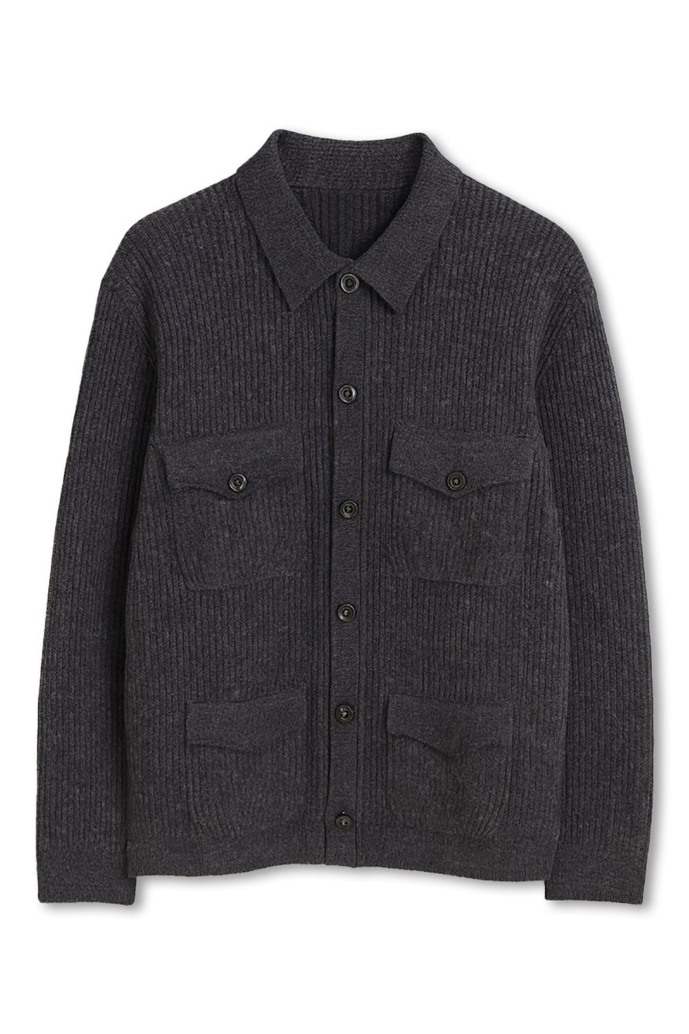 Men's Boglioli Charcoal Grey Ribbed Knit Overshirt