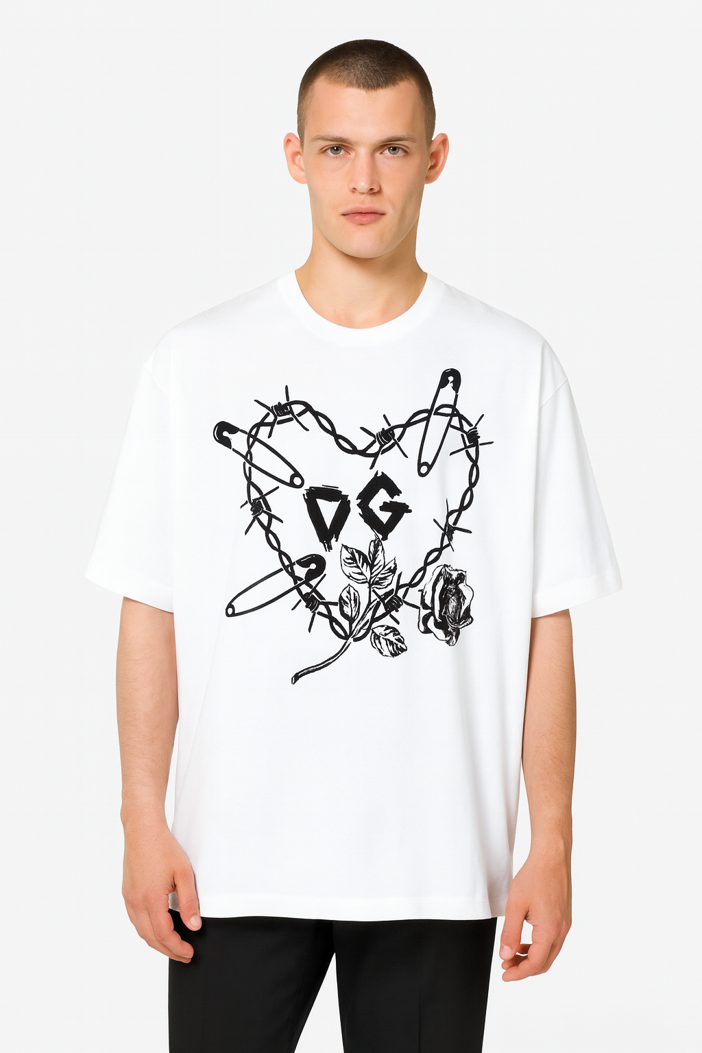 Men's White Dolce & Gabbana Heart Graphic Print T Shirt