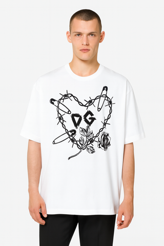 Men's White Dolce & Gabbana Heart Graphic Print T Shirt