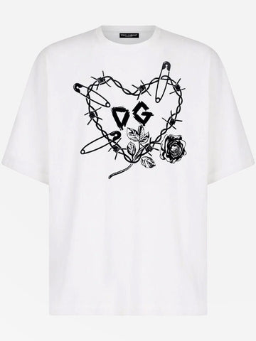 Men's White Dolce & Gabbana Heart Graphic Print T Shirt