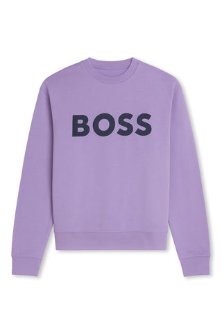 Men's Boss Purple We Basic Crew Rubber Print Logo Sweatshirt