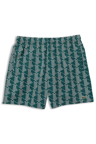 Men's Lacoste Green Monogram Print Swim Shorts