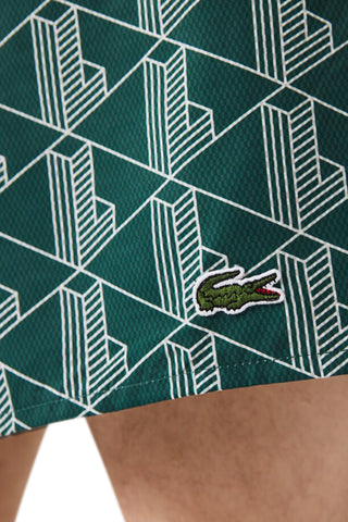 Men's Lacoste Green Monogram Print Swim Shorts