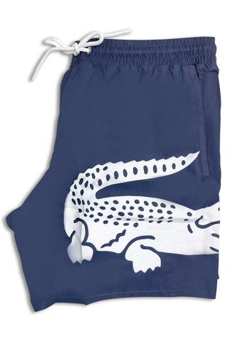 Men's Lacoste Navy Large Crocodile Logo Print Swim Shorts