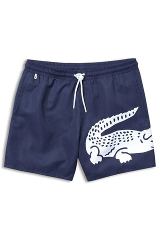 Men's Lacoste Navy Large Crocodile Logo Print Swim Shorts