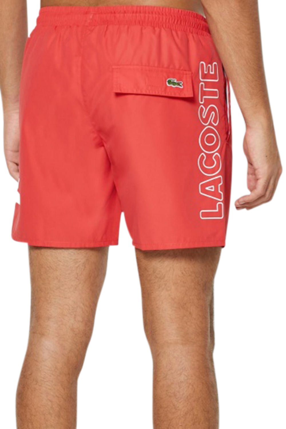 Men's Lacoste Red Large Crocodile Logo Print Swim Shorts