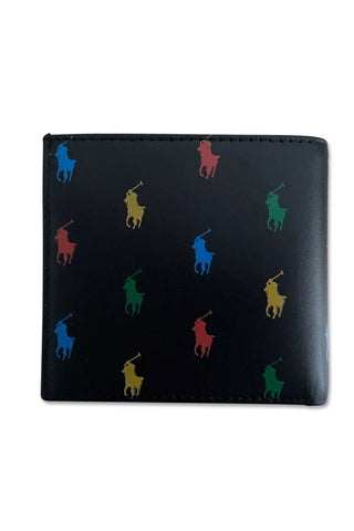 Men's Black Polo Ralph Lauren Multi Pony Leather Billfold Wallet