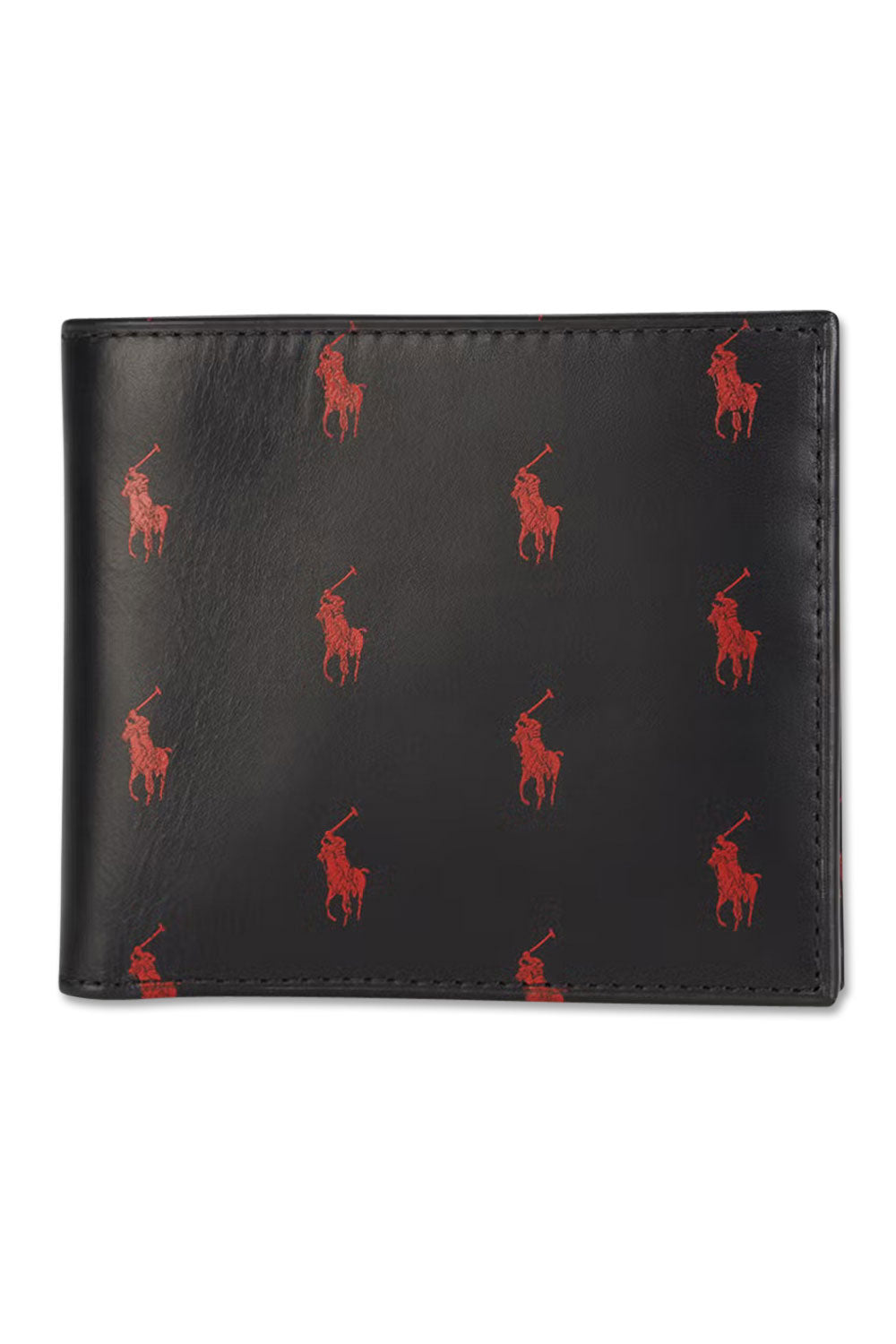 Men's Black Polo Ralph Lauren Multi Red Pony Leather Billfold Wallet
