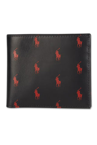 Men's Black Polo Ralph Lauren Multi Red Pony Leather Billfold Wallet