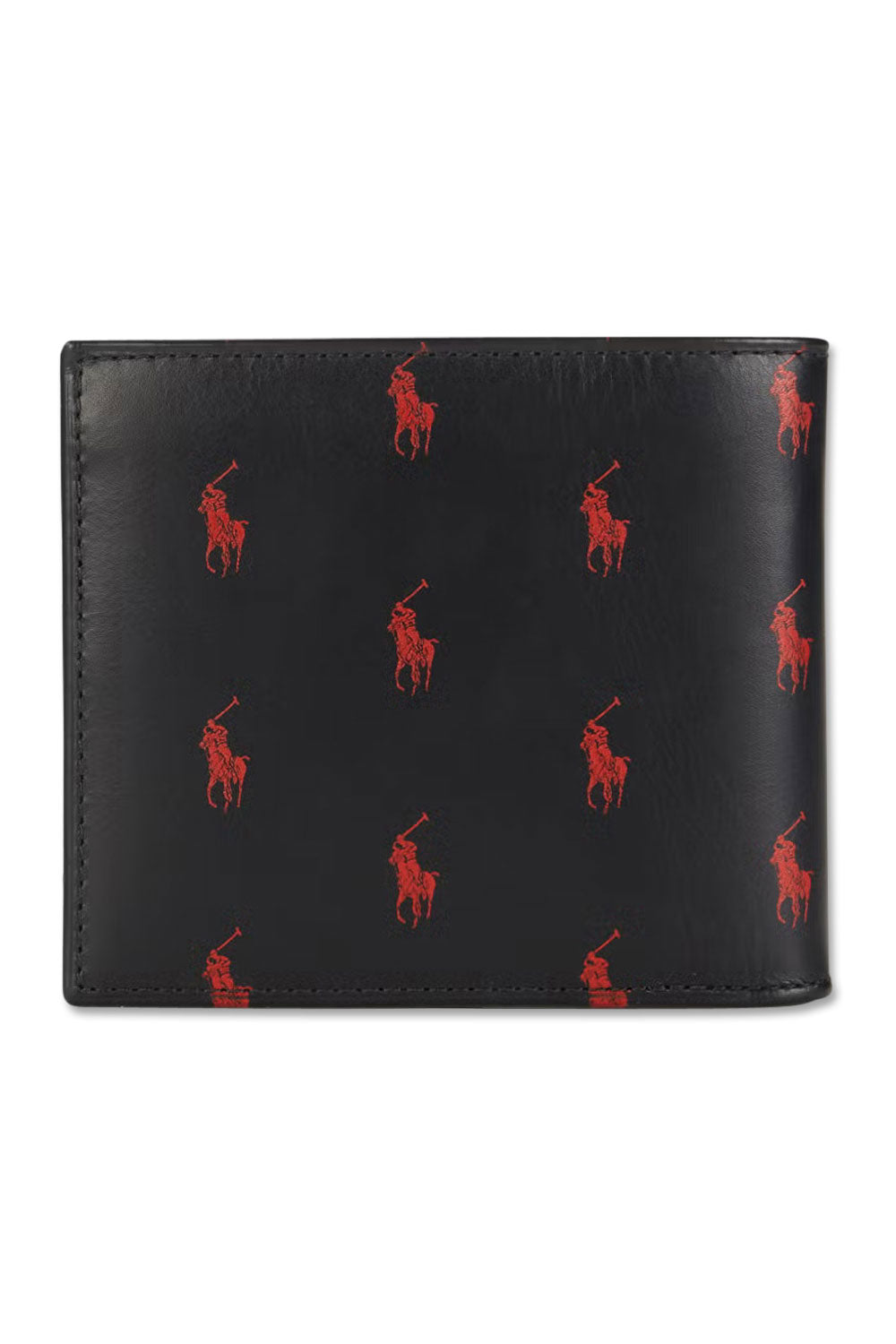 Men's Black Polo Ralph Lauren Multi Red Pony Leather Billfold Wallet