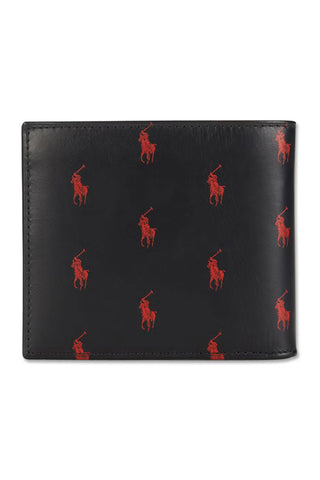 Men's Black Polo Ralph Lauren Multi Red Pony Leather Billfold Wallet