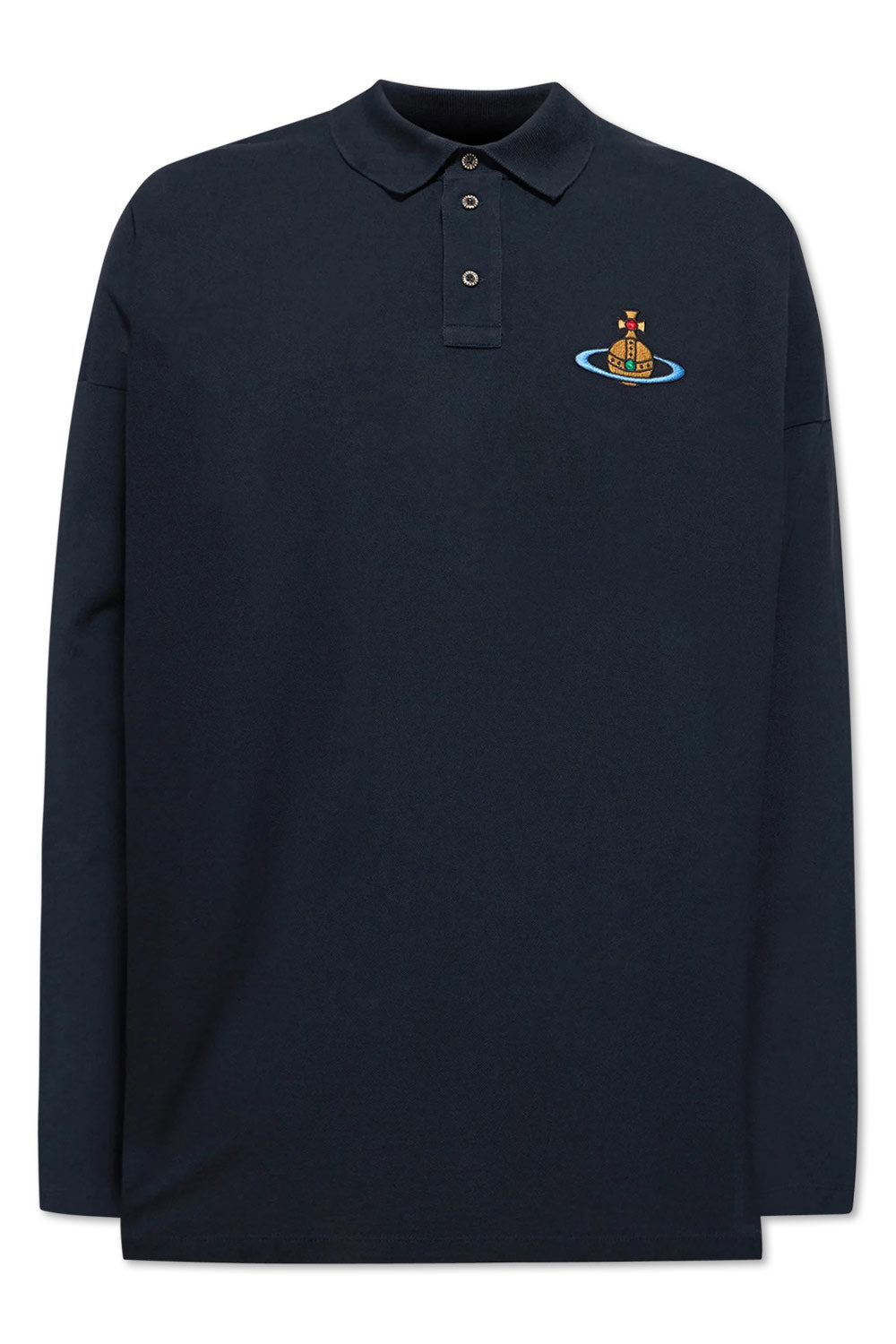 Men's Vivienne Westwood Long Sleeve Navy Oversized Piqué Polo Shirt