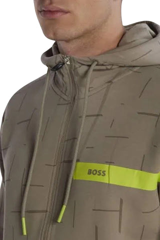 Men's Sand/Light Green Hugo Boss Full Zip Logo Stripe Hoodie